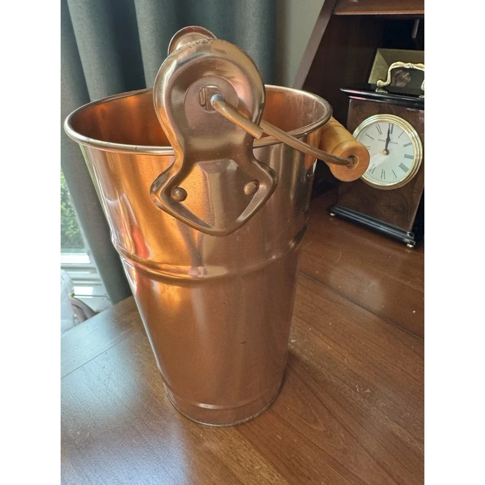 Vintage Copper Style Decorative Bucket Wood Handle Farmhouse‎ Planter 10